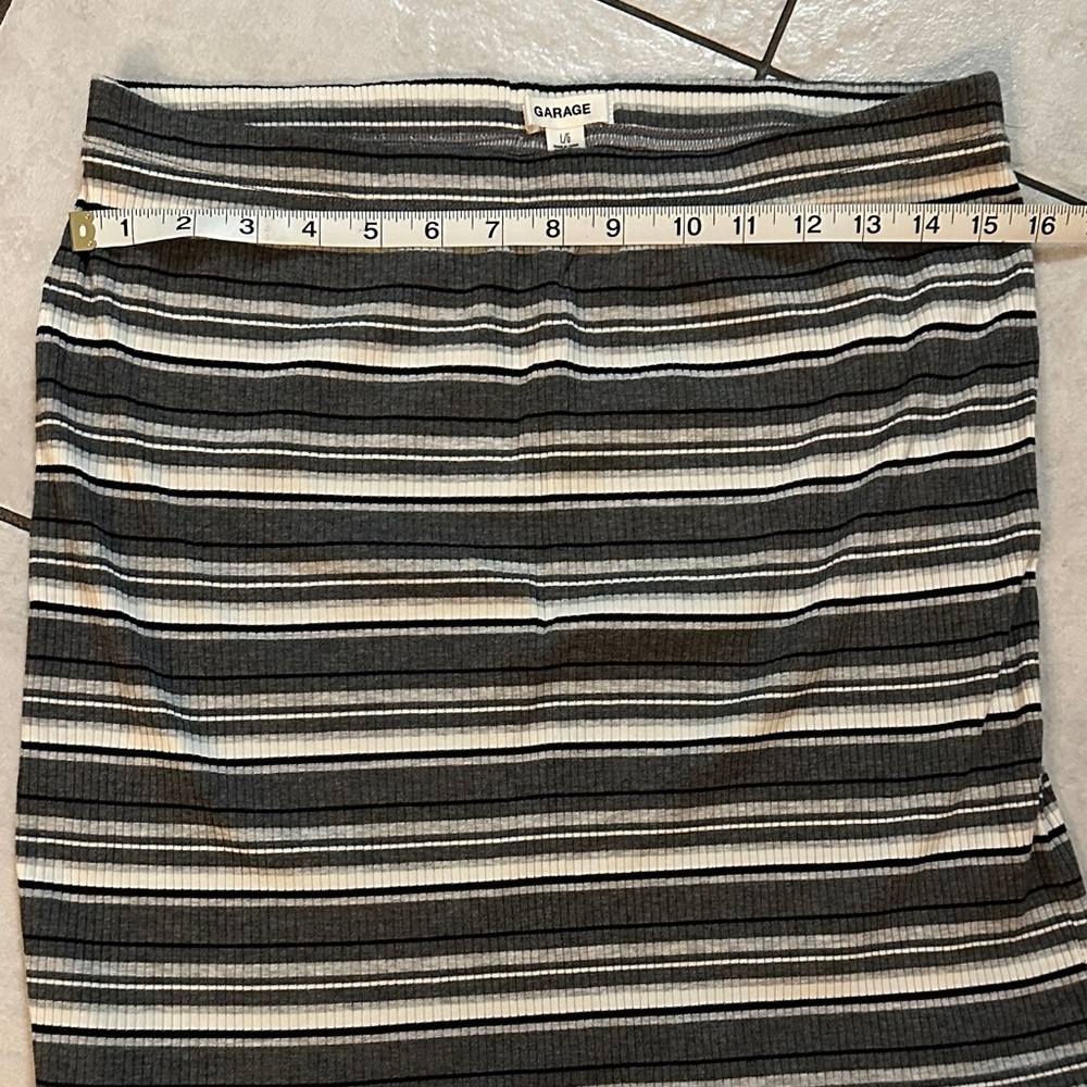 GARAGE Y2K Monochrome Cotton-Blend Jersey Flattering Striped Pencil Skirt Sz L - Picture 3 of 5